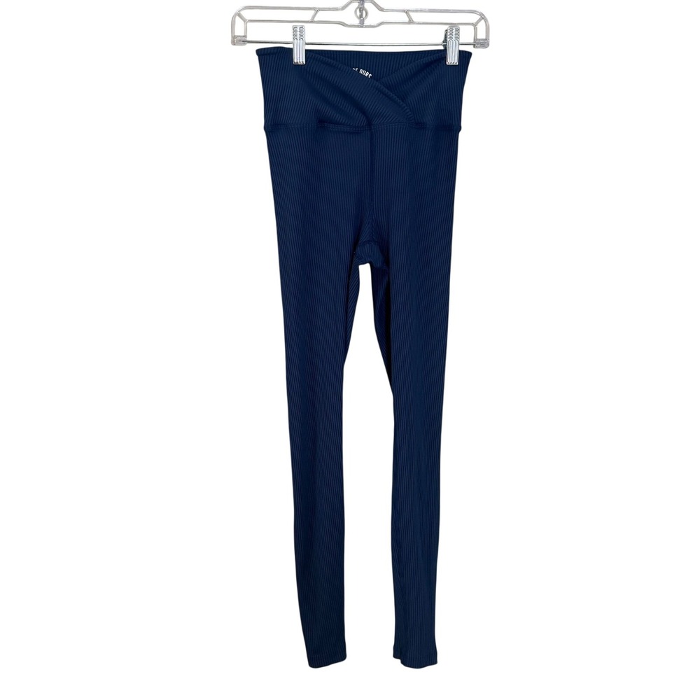 Year of Ours Ribbed  Leggings Navy Blue V-Waist High Rise Small USA
